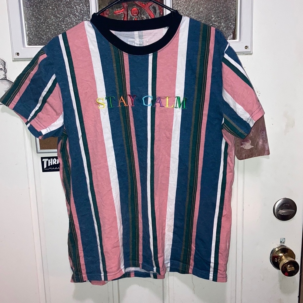 Striped Stay Calm shirt, size M